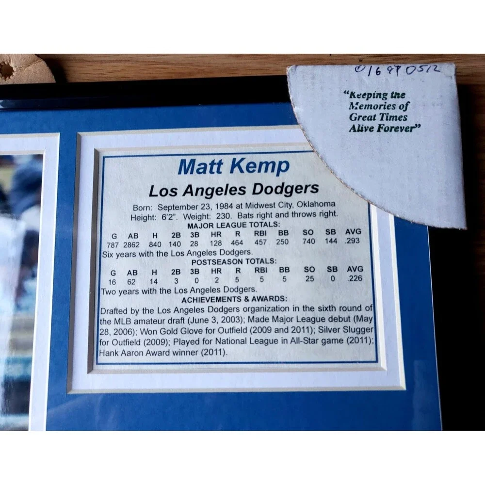 Los Angeles Dodgers MATT KEMP Framed Photos W/Glass Double Matted 14X11X3/4